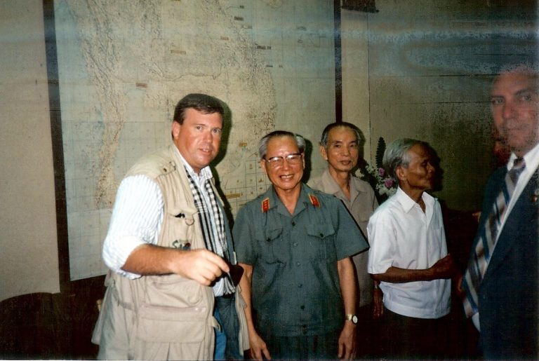 In Ho Chi Minh City (Saigon), Viet Nam 1994, Gunner Henderson with General Tran Van Tra, Commander in Chief of the Viet Cong armies and Vice Commander in Chief of the North Vietnamese Army. Compiling research for his award winning book, Goodnight Saigon, Henderson conducted exhaustive research and interviews with not only the leadership of the North Vietnamese forces and Viet Cong, as well as the South Vietnamese and American forces, but also hundreds of hours of interviews with the soldiers who fought the battles on both sides.