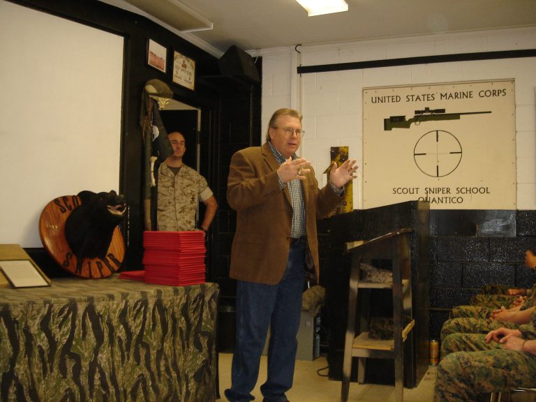 Speaking to Scout-Sniper class at the US Marine Corps Scout-Sniper Instructor School, Quantico, VA—2009